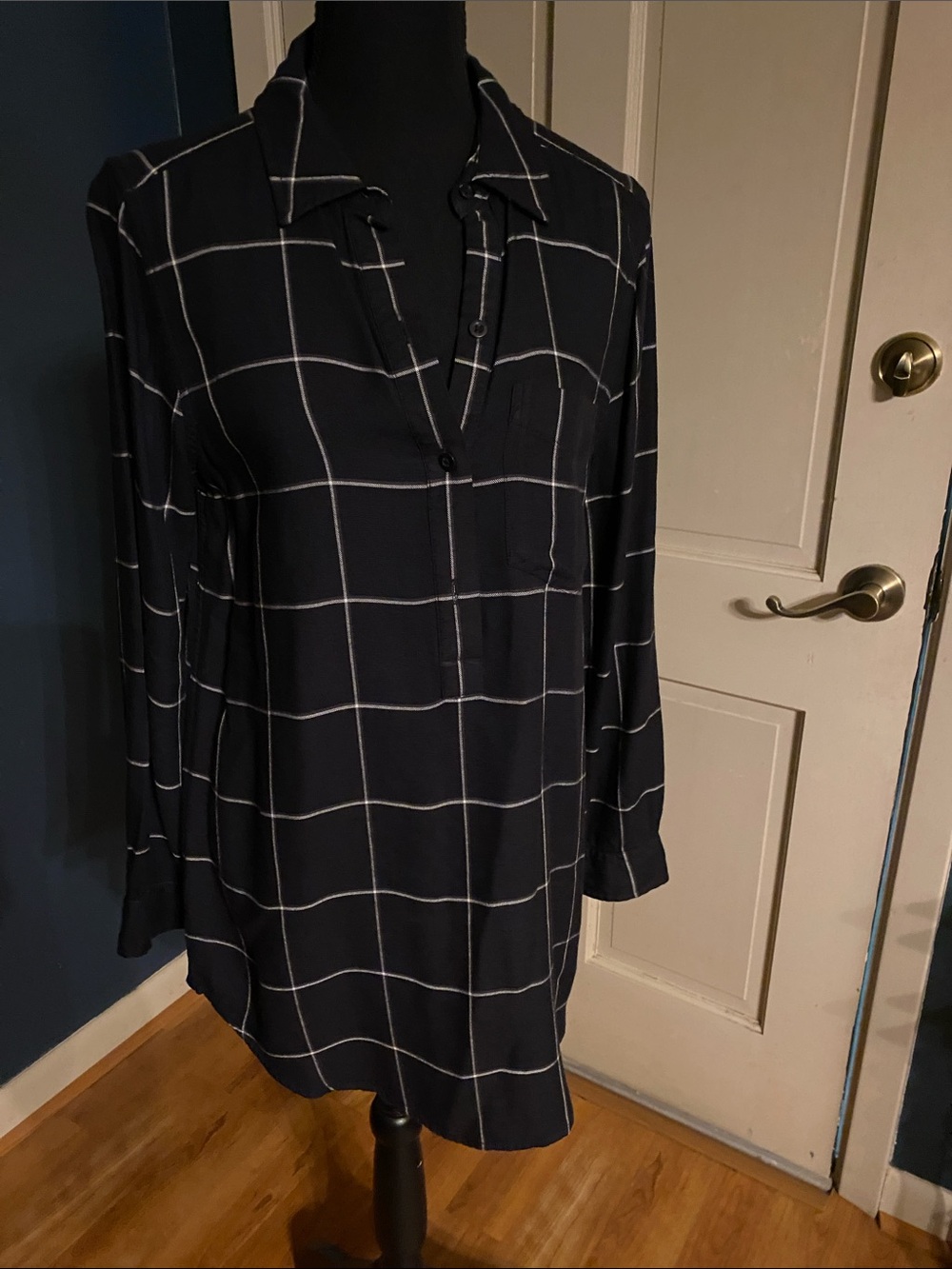 Daily Ritual Black Windowpane Long Sleeve Tunic Dress S
